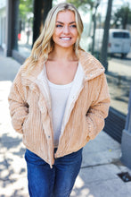 Load image into Gallery viewer, Casual Chic Latte Corduroy Ribbed High Neck Puffer Jacket
