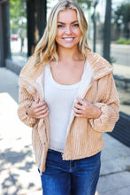 Load image into Gallery viewer, Casual Chic Latte Corduroy Ribbed High Neck Puffer Jacket
