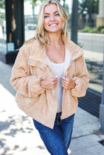 Load image into Gallery viewer, Casual Chic Latte Corduroy Ribbed High Neck Puffer Jacket
