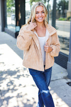 Load image into Gallery viewer, Casual Chic Latte Corduroy Ribbed High Neck Puffer Jacket
