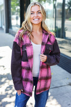 Load image into Gallery viewer, Spread Joy Pink &amp; Brown Plaid Corduroy Button Down Fuzzy Jacket
