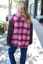 Load image into Gallery viewer, Spread Joy Pink &amp; Brown Plaid Corduroy Button Down Fuzzy Jacket
