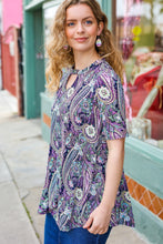 Load image into Gallery viewer, Floral Paisley Front Keyhole Tunic Top in Navy
