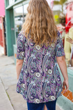 Load image into Gallery viewer, Floral Paisley Front Keyhole Tunic Top in Navy
