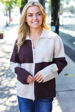 Load image into Gallery viewer, Brown Color Block Collared Zip Up Sweater
