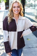 Load image into Gallery viewer, Brown Color Block Collared Zip Up Sweater
