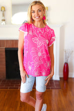Load image into Gallery viewer, Follow Me Floral Ric Rac Trim Flutter Sleeve Top in Fuchsia

