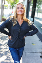 Load image into Gallery viewer, Casual Days Charcoal Henley Button Down V Neck Top
