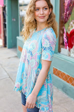 Load image into Gallery viewer, All About You Sky Blue Paisley Ruffle Hem Tunic Top
