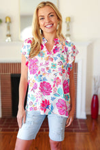 Load image into Gallery viewer, Hello Beautiful Ivory Floral Sequin Print Frill Notch Neck Top
