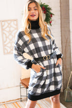 Load image into Gallery viewer, Plaid Days and Nights Black Buffalo Plaid Belted Sweater Dress
