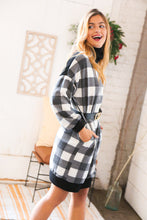 Load image into Gallery viewer, Plaid Days and Nights Black Buffalo Plaid Belted Sweater Dress
