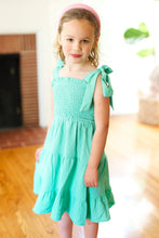 Load image into Gallery viewer, Darling in Lime Crepe Tiered Smocked Shoulder Tie Dress
