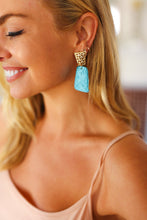 Load image into Gallery viewer, Azure &amp; Gold Geometric Raffia Woven Earrings
