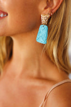 Load image into Gallery viewer, Azure &amp; Gold Geometric Raffia Woven Earrings
