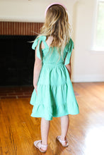 Load image into Gallery viewer, Darling in Lime Crepe Tiered Smocked Shoulder Tie Dress
