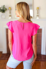Load image into Gallery viewer, All For You Scallop Lace Yoke Tulip Sleeve Top in Fuchsia
