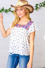 Load image into Gallery viewer, Navy Floral Multicolor Embroidered Square Neck Top
