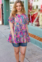 Load image into Gallery viewer, Femme&#39; Fuchsia &amp; Navy Floral Ruffle Hem Tiered Top

