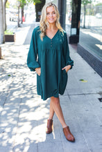 Load image into Gallery viewer, Beautiful You Woven Waffle V Neck Babydoll Dress in Hunter Green
