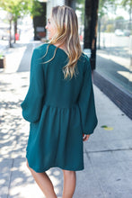 Load image into Gallery viewer, Beautiful You Woven Waffle V Neck Babydoll Dress in Hunter Green
