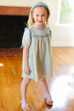 Load image into Gallery viewer, Charming in Blue Gingham Elastic Tie Sleeve Dress
