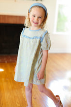 Load image into Gallery viewer, Charming in Blue Gingham Elastic Tie Sleeve Dress

