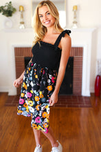 Load image into Gallery viewer, Give Your All Black Smocked Shoulder Tie Floral Print Dress
