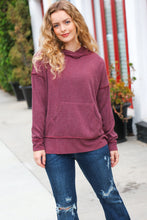 Load image into Gallery viewer, A New Day Mineral Wash Rib Knit Hoodie in Burgundy
