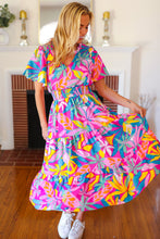 Load image into Gallery viewer, Tropical Trance Fuchsia Floral Smocked Waist Maxi Dress
