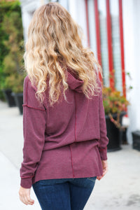 A New Day Mineral Wash Rib Knit Hoodie in Burgundy
