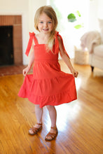 Load image into Gallery viewer, Darling in Paprika Crepe Tiered Smocked Shoulder Tie Dress
