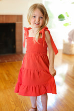 Load image into Gallery viewer, Darling in Paprika Crepe Tiered Smocked Shoulder Tie Dress
