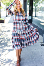 Load image into Gallery viewer, Feeling Joyful Taupe Plaid Notched Neck Tiered Dress
