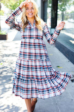 Load image into Gallery viewer, Feeling Joyful Taupe Plaid Notched Neck Tiered Dress
