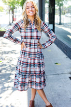 Load image into Gallery viewer, Feeling Joyful Taupe Plaid Notched Neck Tiered Dress
