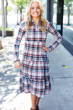 Load image into Gallery viewer, Feeling Joyful Taupe Plaid Notched Neck Tiered Dress
