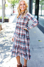 Load image into Gallery viewer, Feeling Joyful Taupe Plaid Notched Neck Tiered Dress
