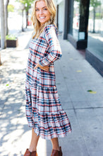 Load image into Gallery viewer, Feeling Joyful Taupe Plaid Notched Neck Tiered Dress
