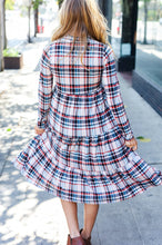 Load image into Gallery viewer, Feeling Joyful Taupe Plaid Notched Neck Tiered Dress
