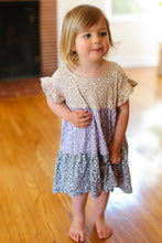 Load image into Gallery viewer, Twirl Me Taupe &amp; Lilac Tiered Babydoll Dress
