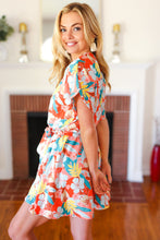 Load image into Gallery viewer, Tropical Trance Coral Tropical Floral Surplice Woven Romper

