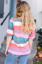 Load image into Gallery viewer, Look Out Teal &amp; Rose Striped Hacci Knit Puff Sleeve Top
