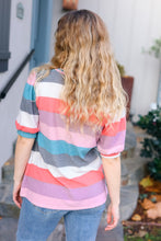 Load image into Gallery viewer, Look Out Teal &amp; Rose Striped Hacci Knit Puff Sleeve Top
