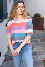Load image into Gallery viewer, Look Out Teal &amp; Rose Striped Hacci Knit Puff Sleeve Top
