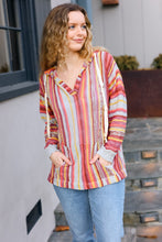 Load image into Gallery viewer, Be Bold Coral &amp; Sienna Stripe Pullover Notched Neck Hoodie
