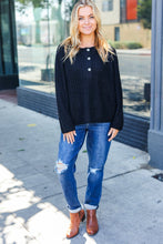 Load image into Gallery viewer, Casual Living Black Loose Knit Henley Button Sweater
