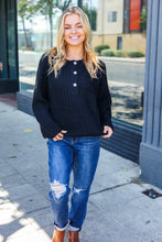 Load image into Gallery viewer, Casual Living Black Loose Knit Henley Button Sweater
