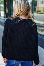 Load image into Gallery viewer, Casual Living Black Loose Knit Henley Button Sweater
