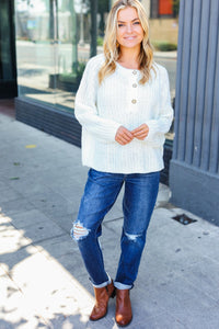 Casual Living Loose Knit Henley Button Sweater in White